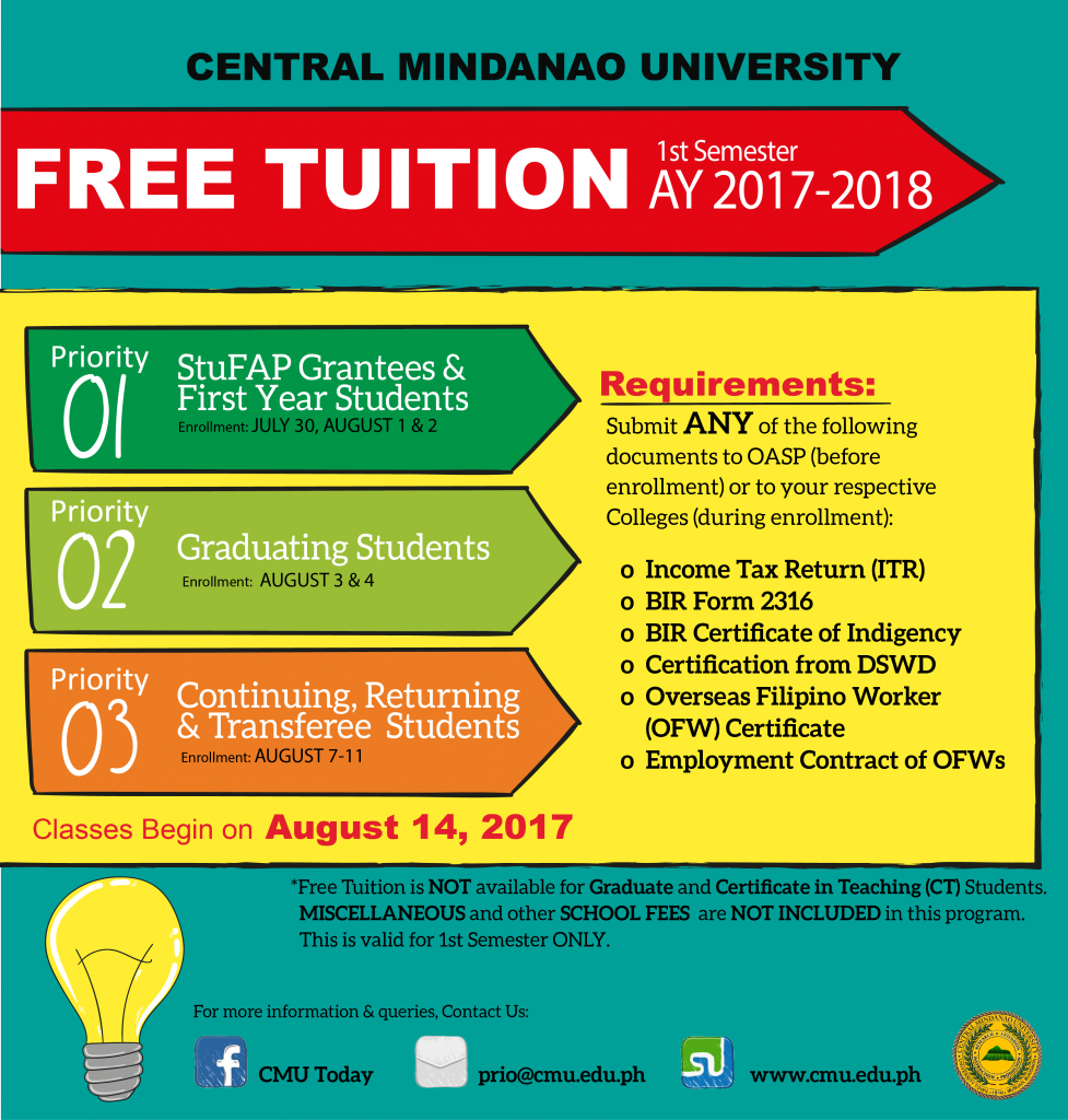 FREE TUITION GUIDELINES – Central Mindanao University