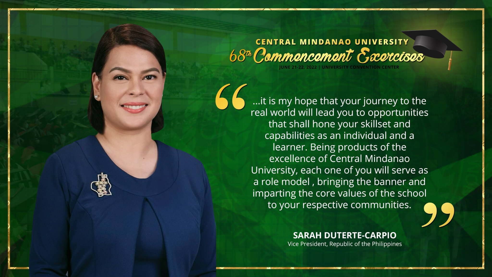 CMU’s 68TH COMMENCEMENT EXCERCISES MESSAGE VICE PRESIDENT SARAH