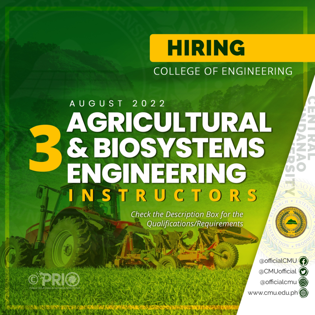 [𝗛𝗜𝗥𝗜𝗡𝗚] The Department of Agricultural Biosystems Engineering needs